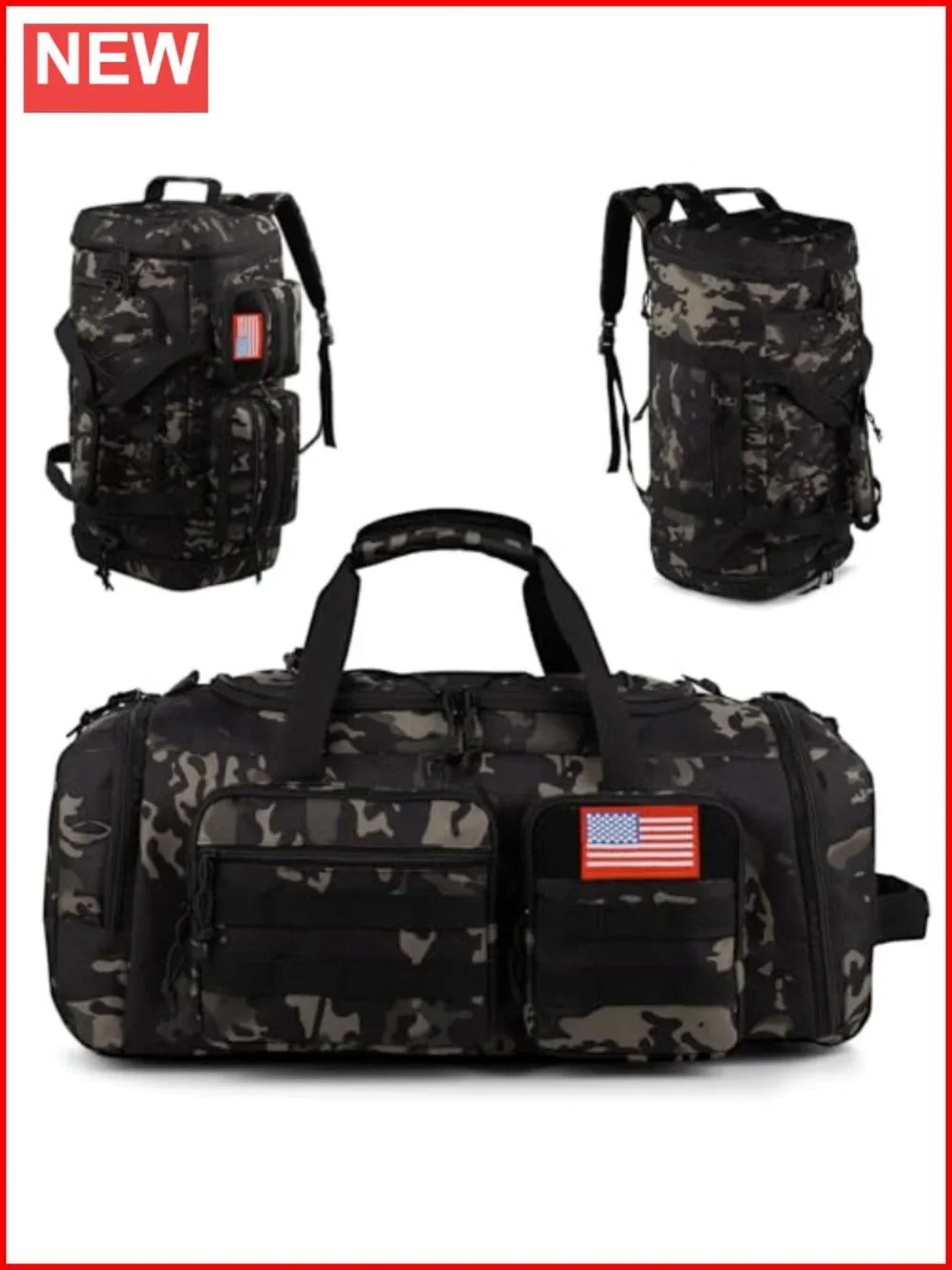 70L Water Resistant Tactical Gym Bag with Shoe Compartment and Wet Pocket